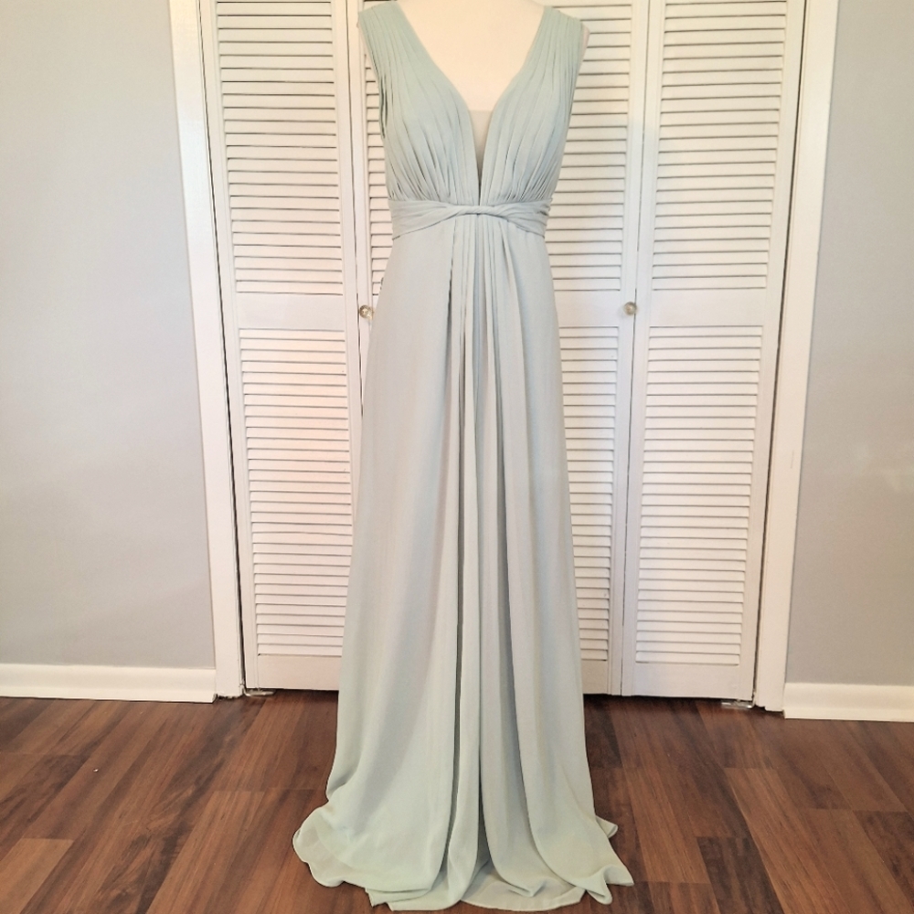 Azazie seafoam green halter chiffon maxi dress sz 14 NWT